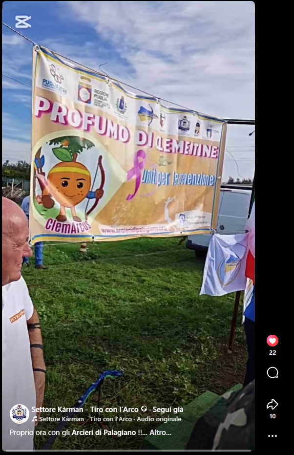 CSEN Eventi Formazione News  🎯 Profumo di Clementine – Uniti per la Prevenzione: un successo per gli Arcieri di Palagiano